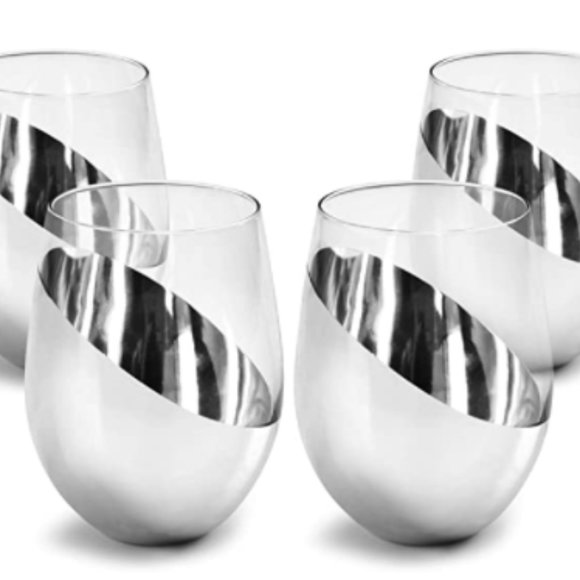 Dining Modern Tilted Silver Stemless Wine Glasses Set Of 4 Poshmark